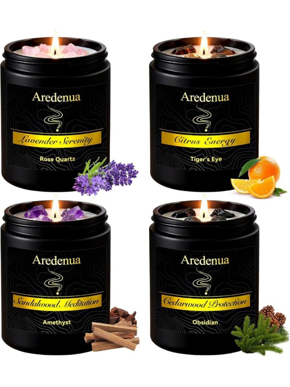 4-Pack Crystal-Infused Scented Soy Candles, 28 oz - Perfect Gift for Home Decor